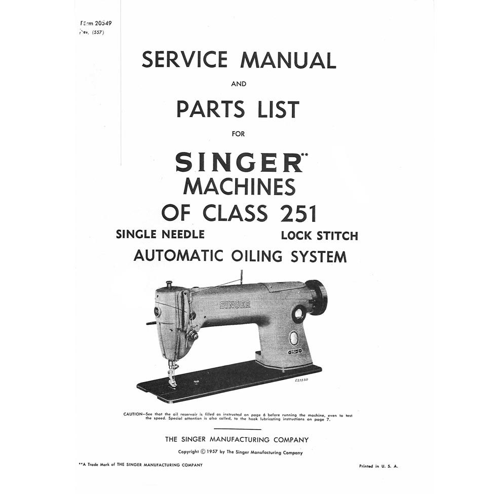 Service Manual, Singer 251 image # 19949