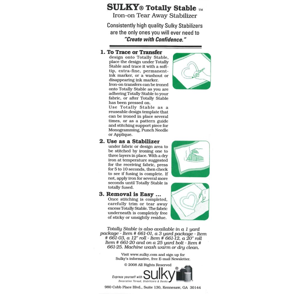 Sulky Totally Stable Stabilizer, White 8x12yds #661-08 image # 20440