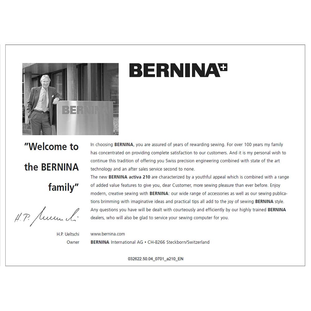 Bernina 210 Activa Instruction Manual image # 114776