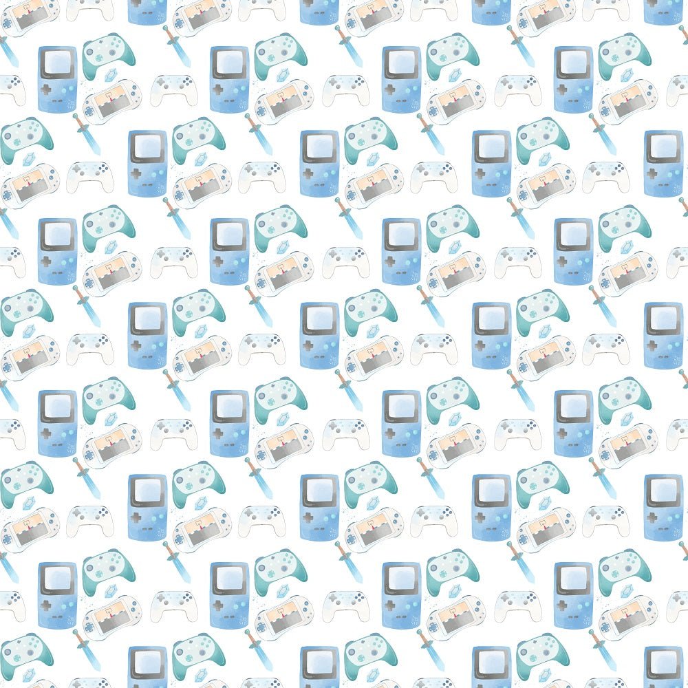 Gamer Pattern #1 Fabric - White