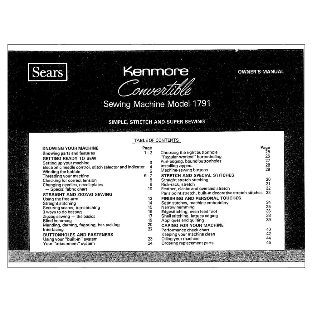 Kenmore 158.1791 Models Instruction Manual image # 120888