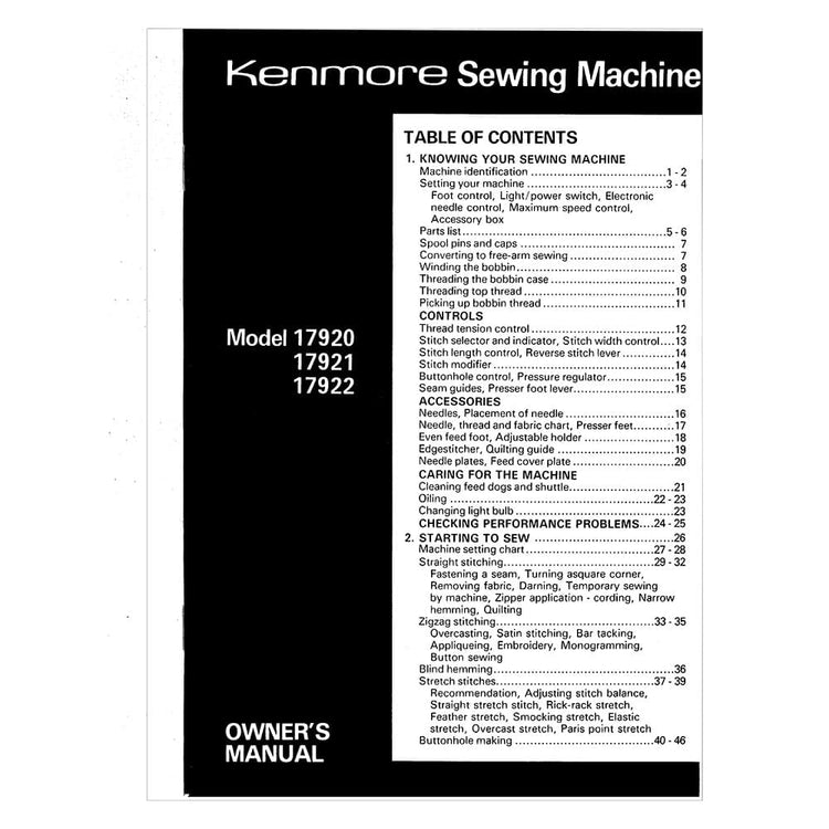 Kenmore 158.1792280 Instruction Manual image # 120891
