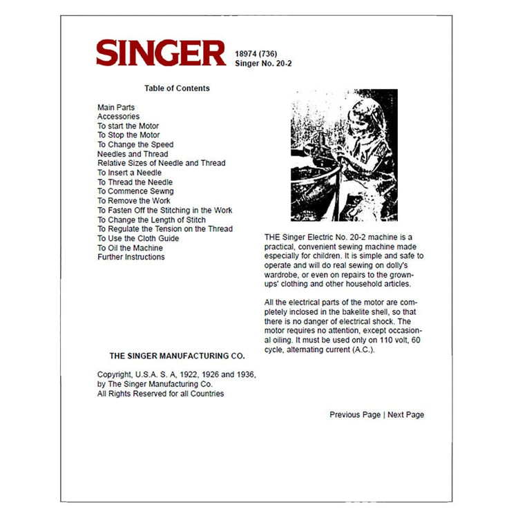 Singer 20-2 Instruction Manual image # 124236