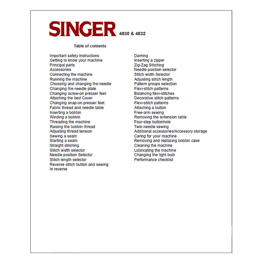 Singer 4832 Instruction Manual image # 124507