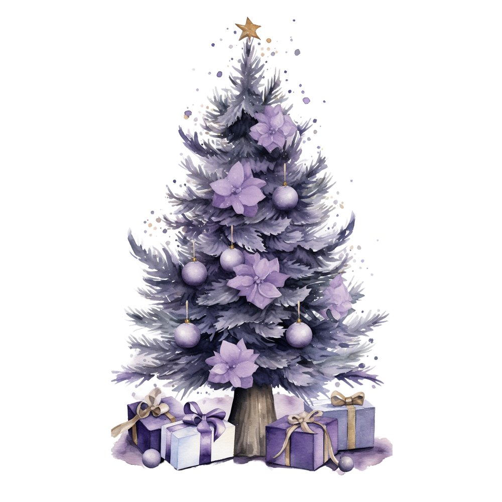 christmas tree lavender Lavender Christmas Tree with Presents Fabric Panel Quilting Cotton / 18 Inches by 18 Inches