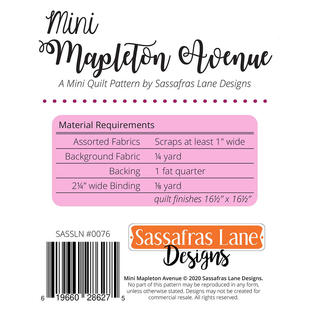 Mini Mapleton Avenue Mini Quilt Pattern image # 104114