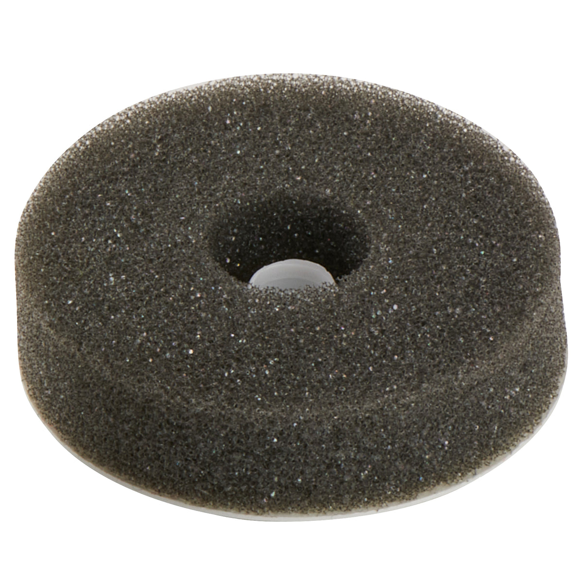 A dark gray foam donut-shaped pad with a textured sponge surface and a central hole, shown on a plain white background.
