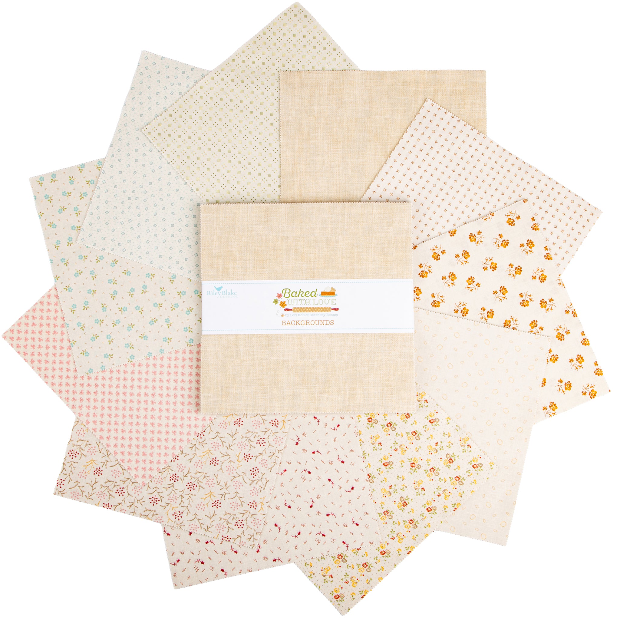 Baked With Love Backgrounds 10" Stacker with assorted cream and pastel prints fanned out on a white background.