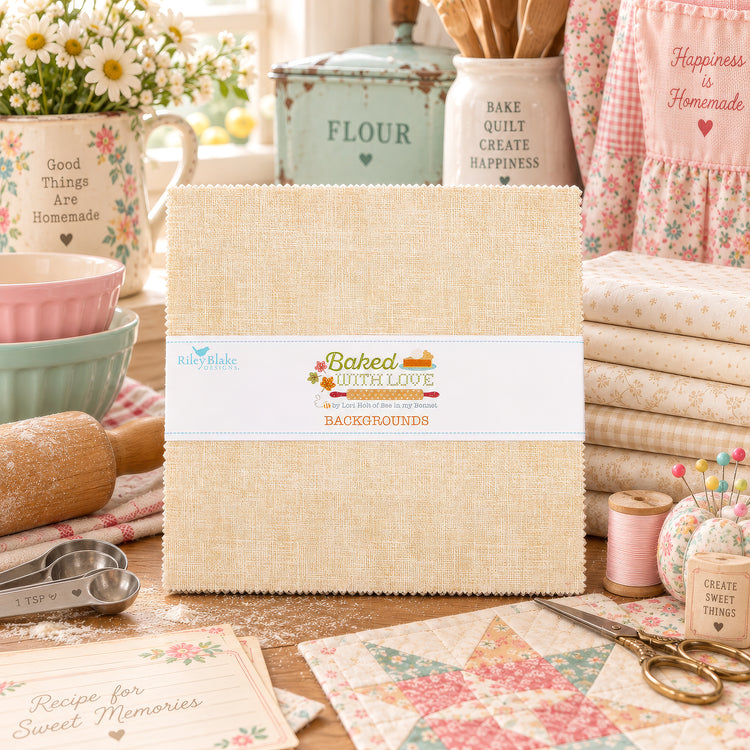 Baked With Love Backgrounds 10" Stacker displayed in a pastel baking and quilting scene.