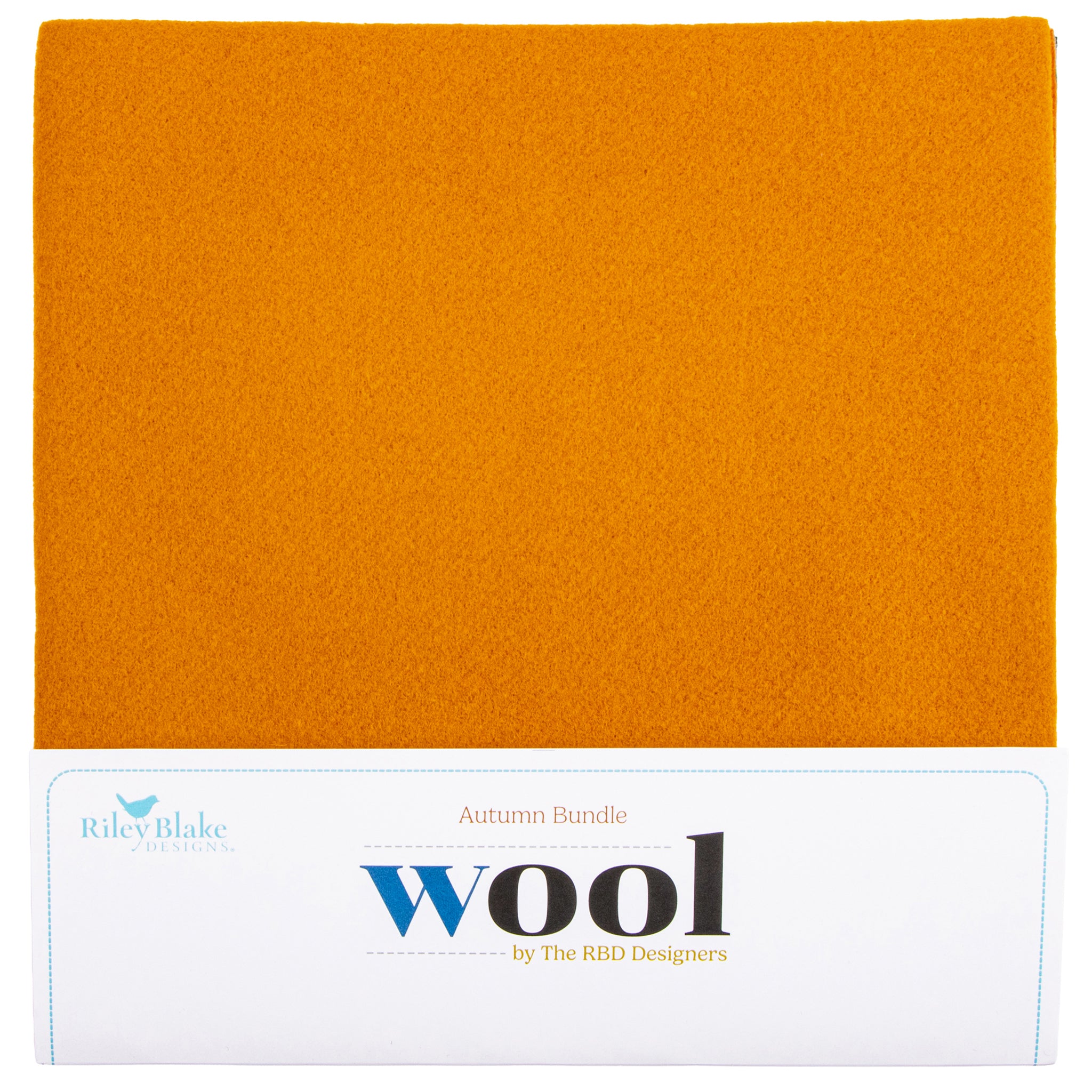 An autumn-orange wool with a white paper label at the bottom reading 'Autumn Bundle Wool by The RBD Designers'.