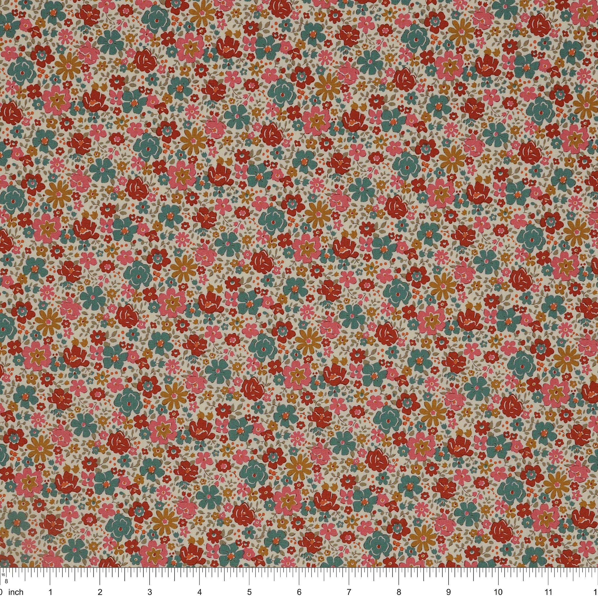 Village Life Fabric Collection - Esther Warm Cream: TIL100681-ESTHER-WARM-CREAM with ruler for scale