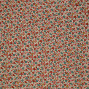 Village Life Fabric Collection - Esther Warm Cream: Warm cream with dense red, pink, teal, and gold flowers in a small-scale floral pattern TIL100681-ESTHER-WARM-CREAM