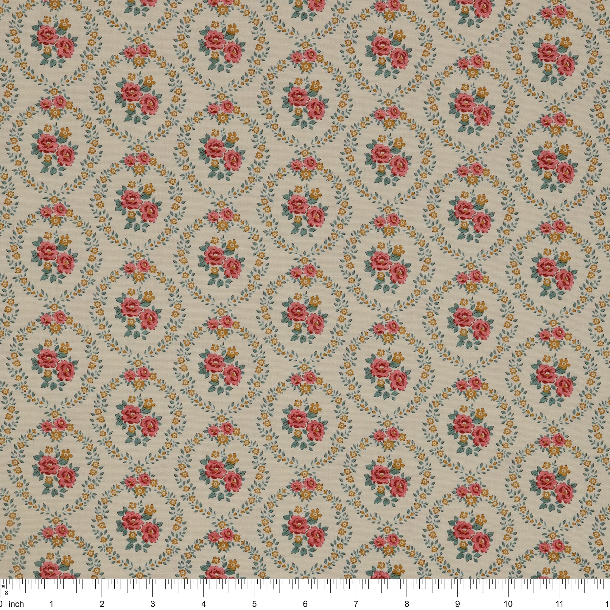 Village Life Fabric Collection - Mable Warm Cream: TIL100682-MABLE-WARM-CREAM with ruler for size