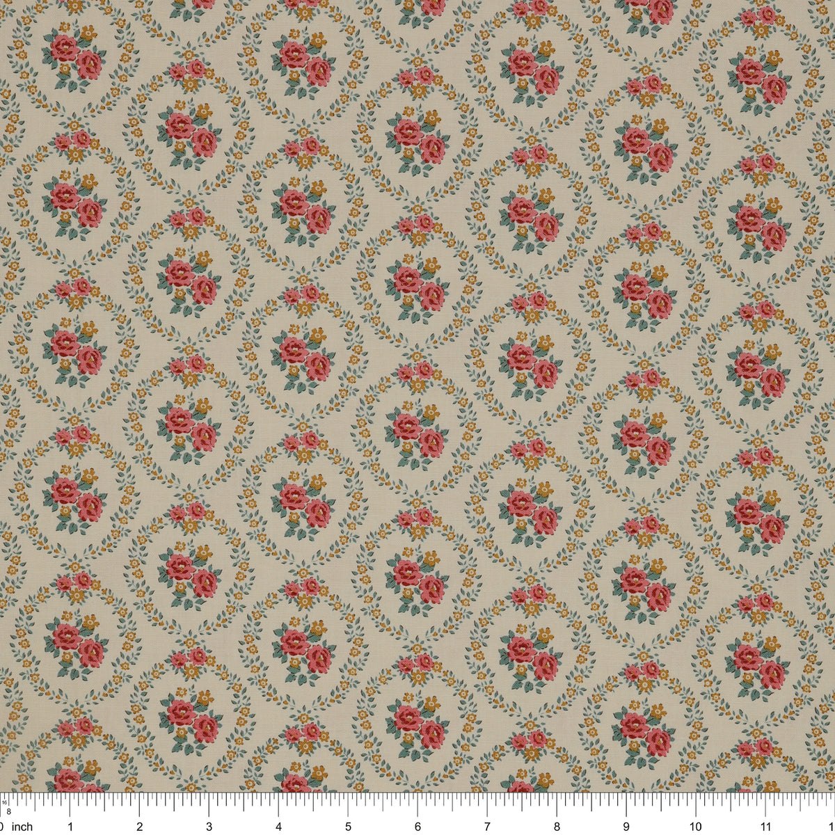 Village Life Fabric Collection - Mable Warm Cream: TIL100682-MABLE-WARM-CREAM with ruler for size