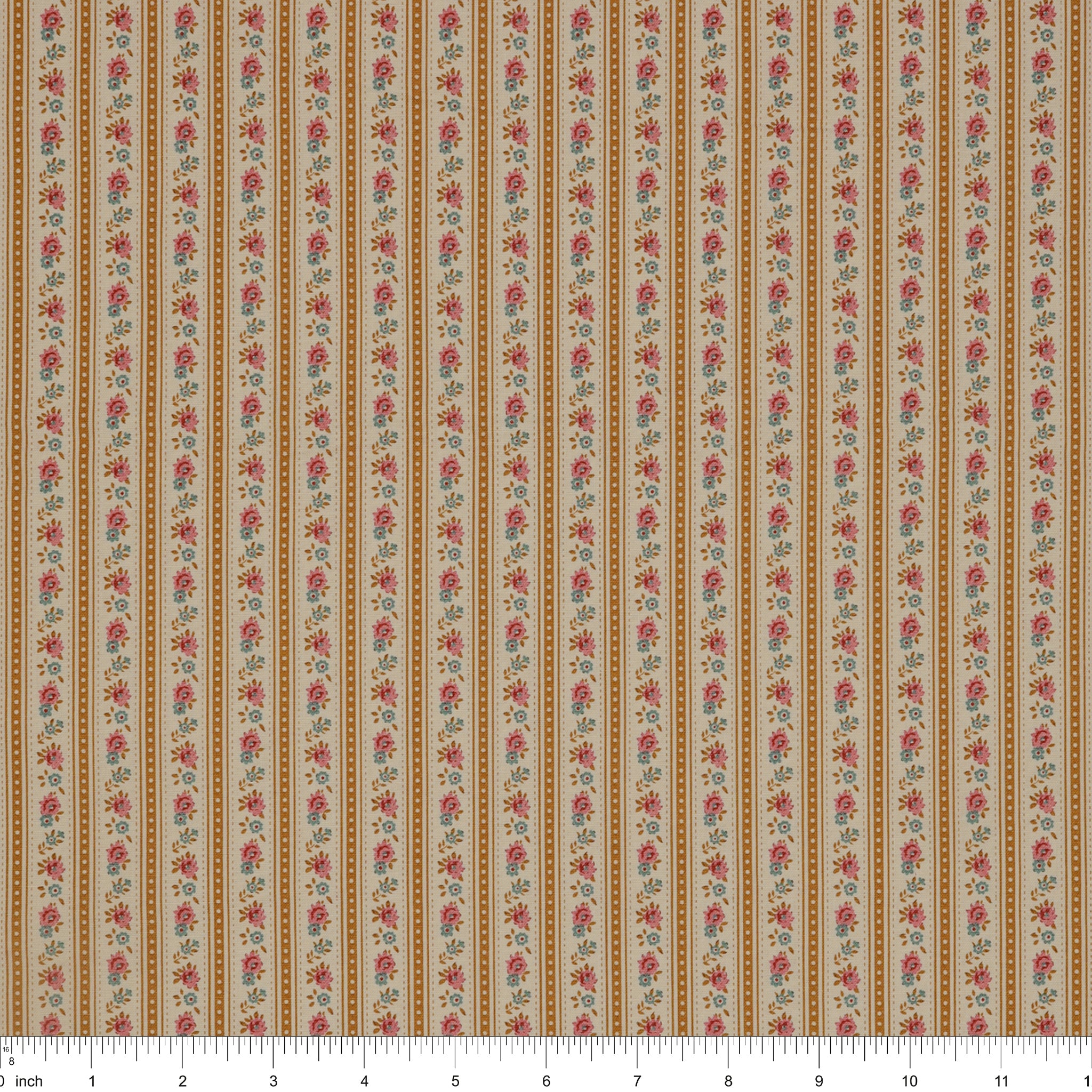 Village Life Fabric Collection - Agnes Ochre: TIL100683-AGNES-OCHRE with ruler for scale