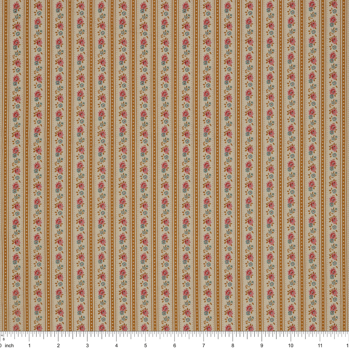 Village Life Fabric Collection - Agnes Ochre: TIL100683-AGNES-OCHRE with ruler for scale