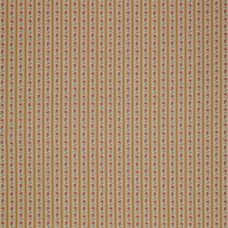 Village Life Fabric Collection - Agnes Ochre: Ochre and cream vertical stripes with tiny pink and blue floral accents TIL100683-AGNES-OCHRE