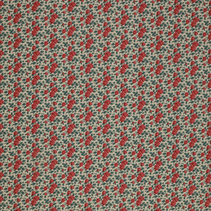 Village Life Fabric Collection - Margot Rust:  rust red roses and green leaves in a repeating floral pattern TIL100684-MARGOT-RUST
