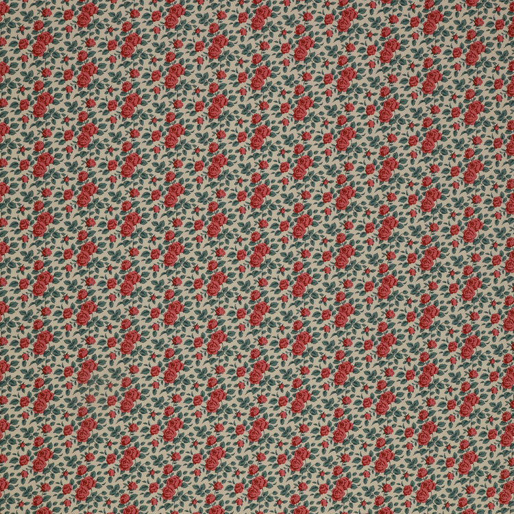 Village Life Fabric Collection - Margot Rust:  rust red roses and green leaves in a repeating floral pattern TIL100684-MARGOT-RUST