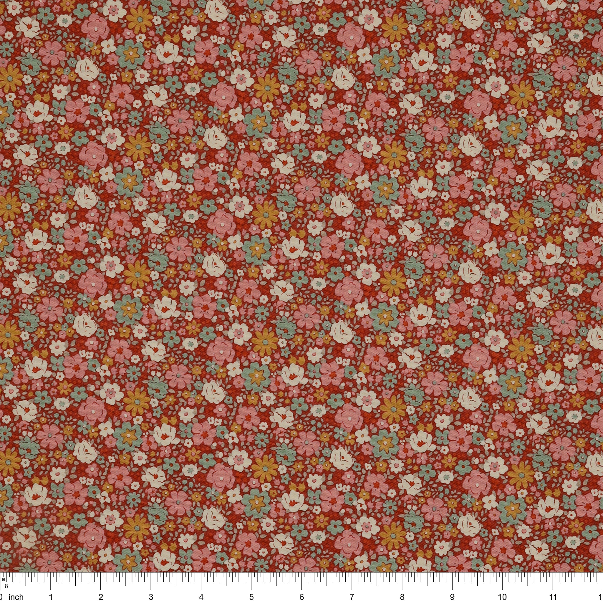 Village Life Fabric Collection - Esther Rust: TIL100685-ESTHER-RUST with ruler for scale