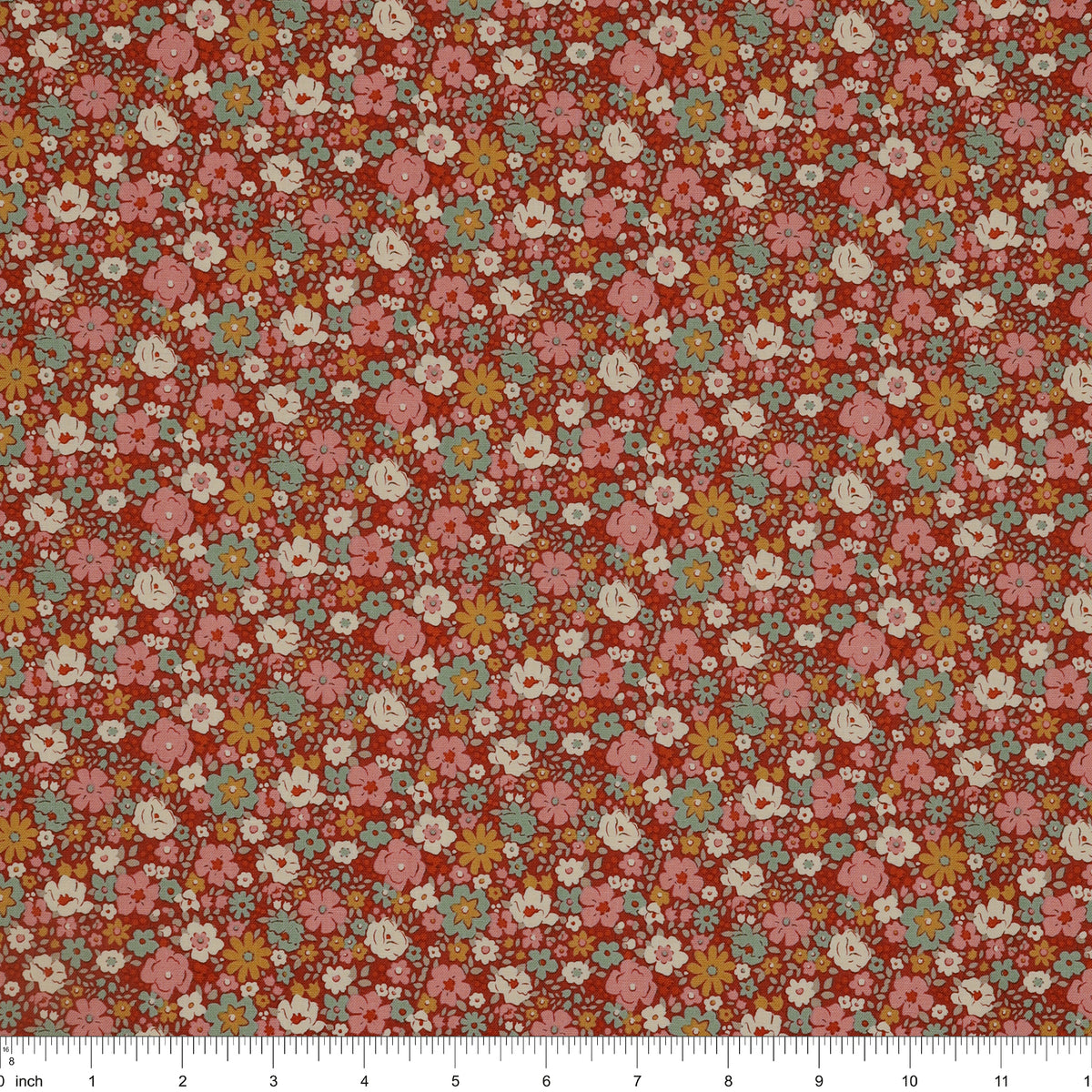 Village Life Fabric Collection - Esther Rust: TIL100685-ESTHER-RUST with ruler for scale