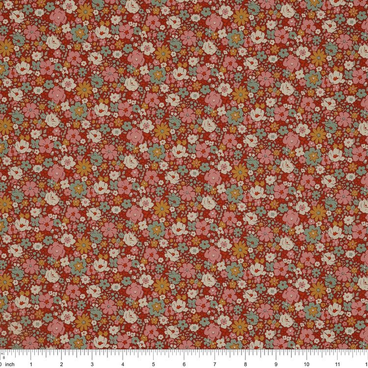 Village Life Fabric Collection - Esther Rust: TIL100685-ESTHER-RUST with ruler for scale