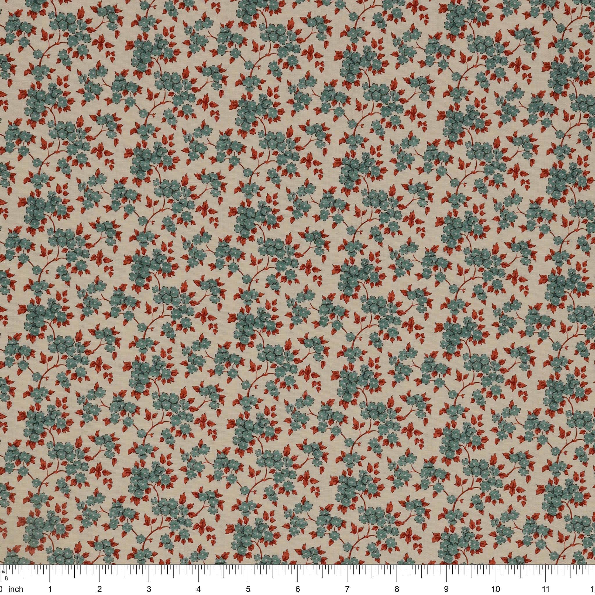 Village Life Fabric Collection - Ruth Teal: TIL100686-RUTH-TEAL with ruler for size