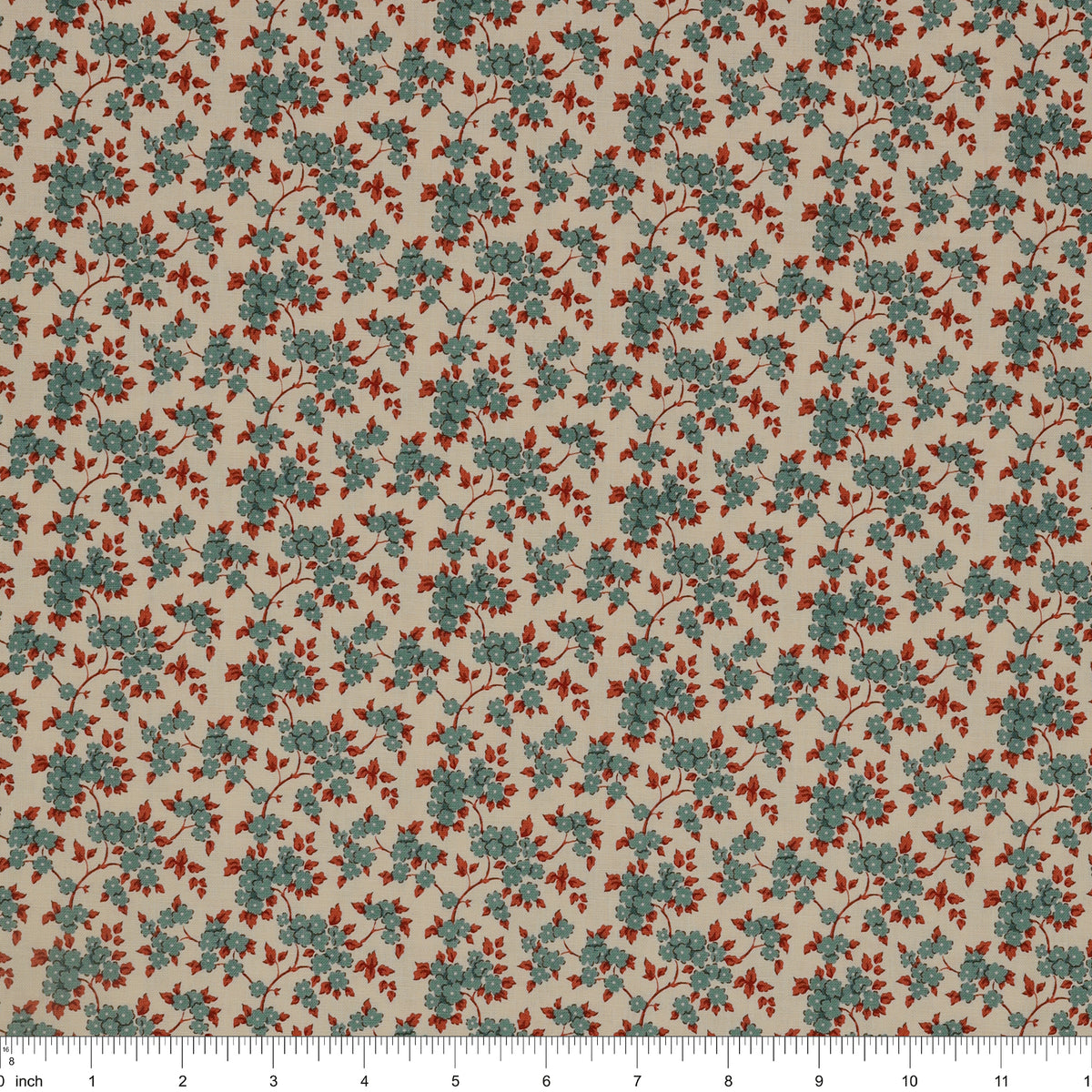 Village Life Fabric Collection - Ruth Teal: TIL100686-RUTH-TEAL with ruler for size