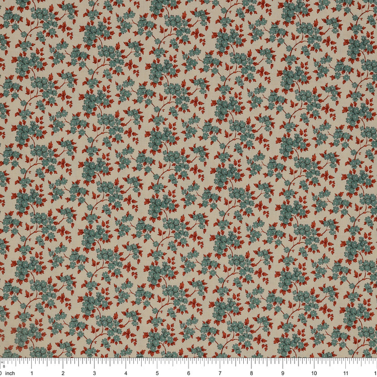 Village Life Fabric Collection - Ruth Teal: TIL100686-RUTH-TEAL with ruler for size