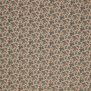 Village Life Fabric Collection - Ruth Teal: teal flowers and rust red leafy vines in a delicate repeating pattern TIL100686-RUTH-TEAL