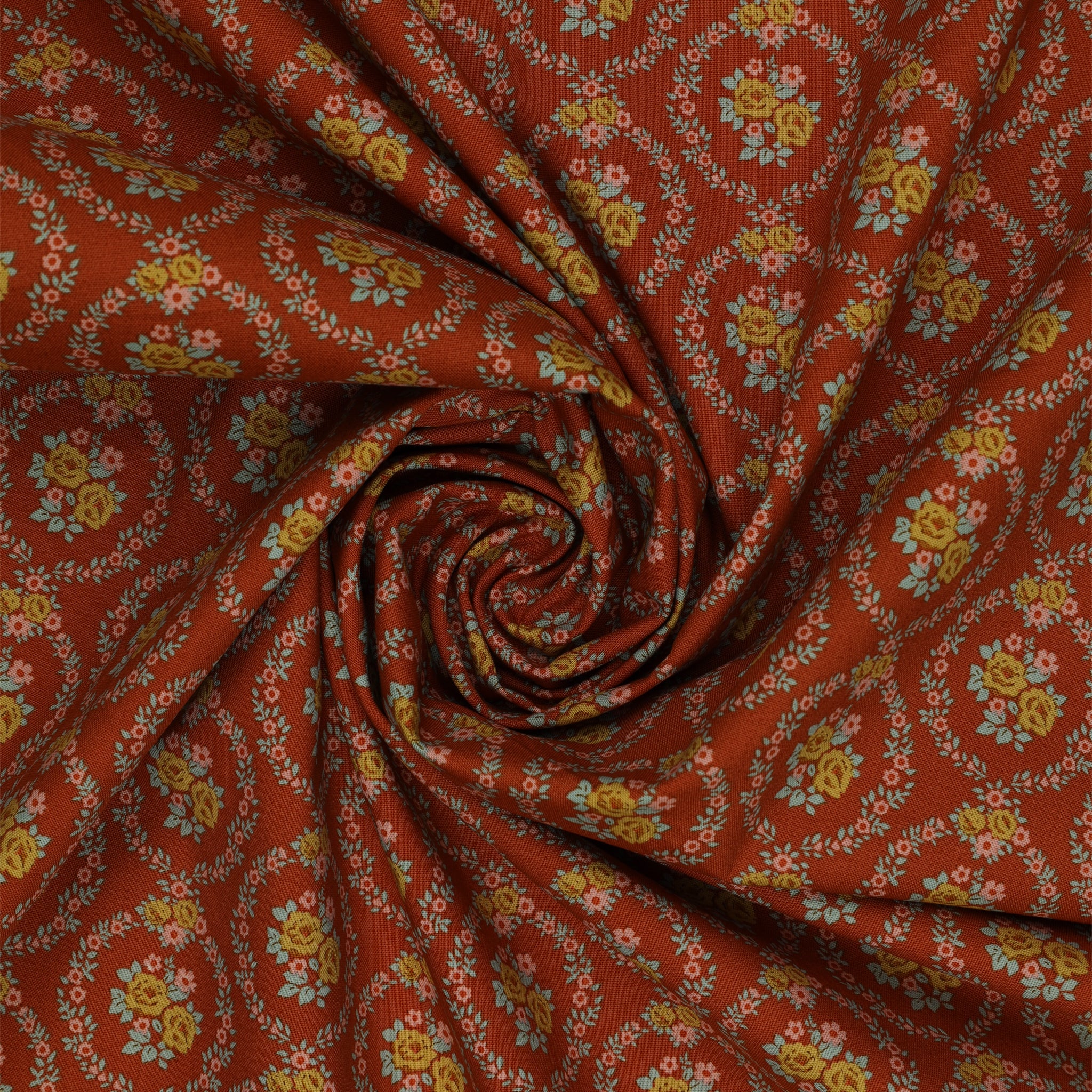 Village Life Fabric Collection - Mable Rust: TIL100687-MABLE-RUST swirled