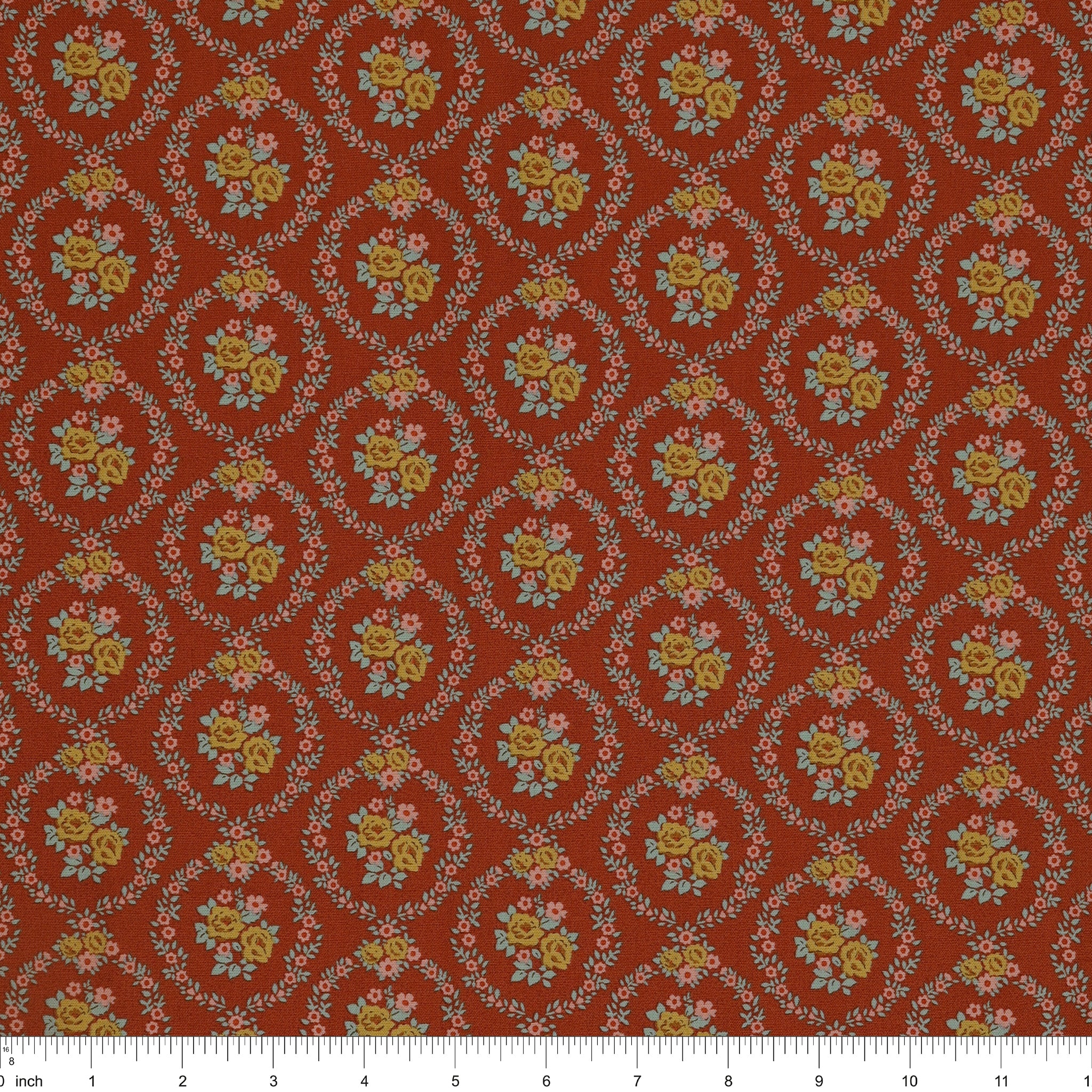 Village Life Fabric Collection - Mable Rust: TIL100687-MABLE-RUST with ruler for size