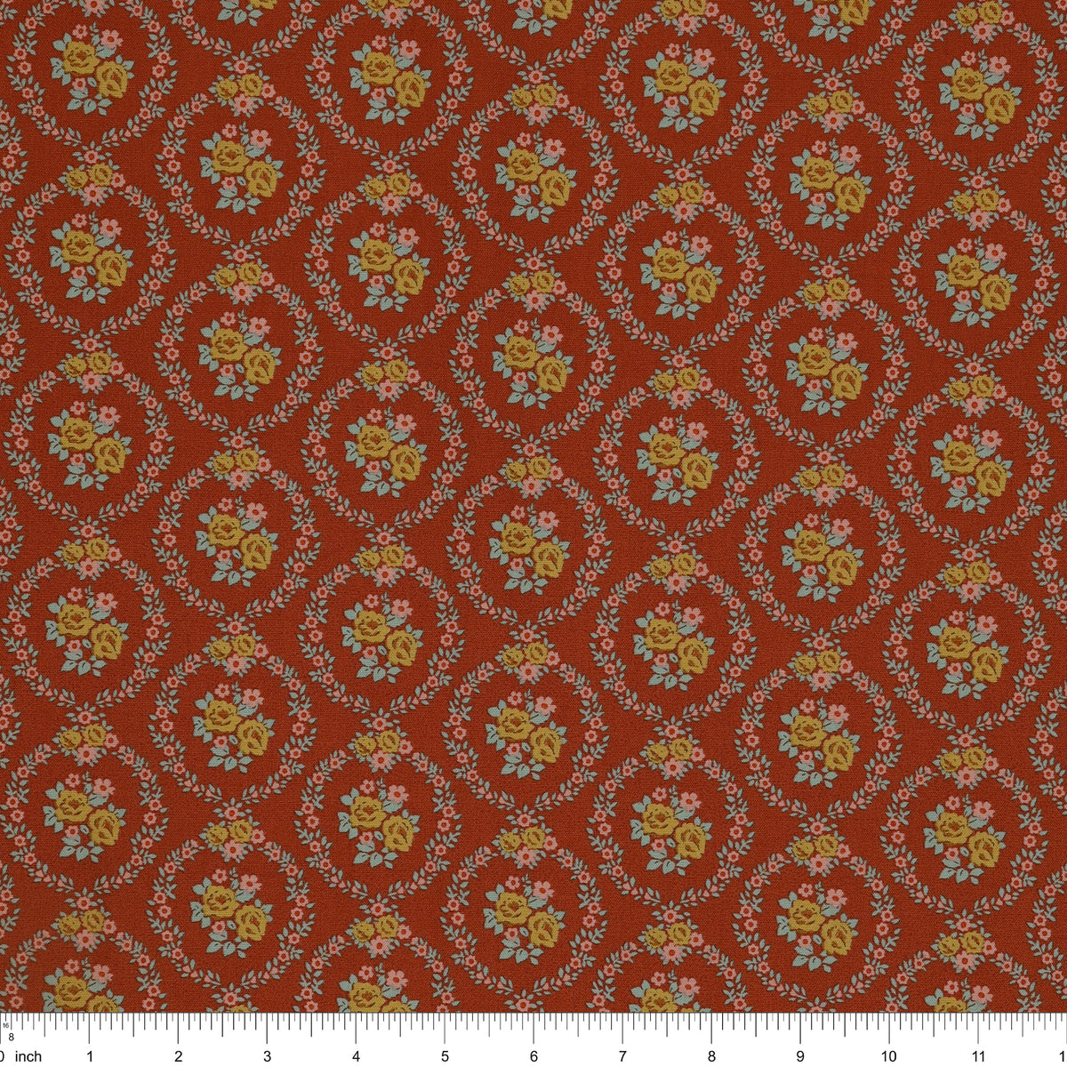 Village Life Fabric Collection - Mable Rust: TIL100687-MABLE-RUST with ruler for size
