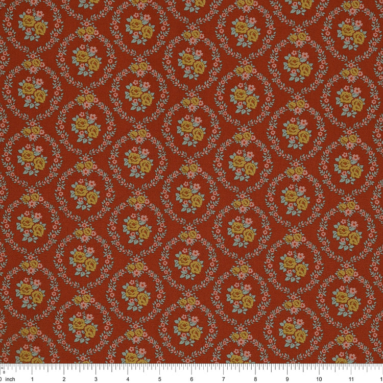 Village Life Fabric Collection - Mable Rust: TIL100687-MABLE-RUST with ruler for size
