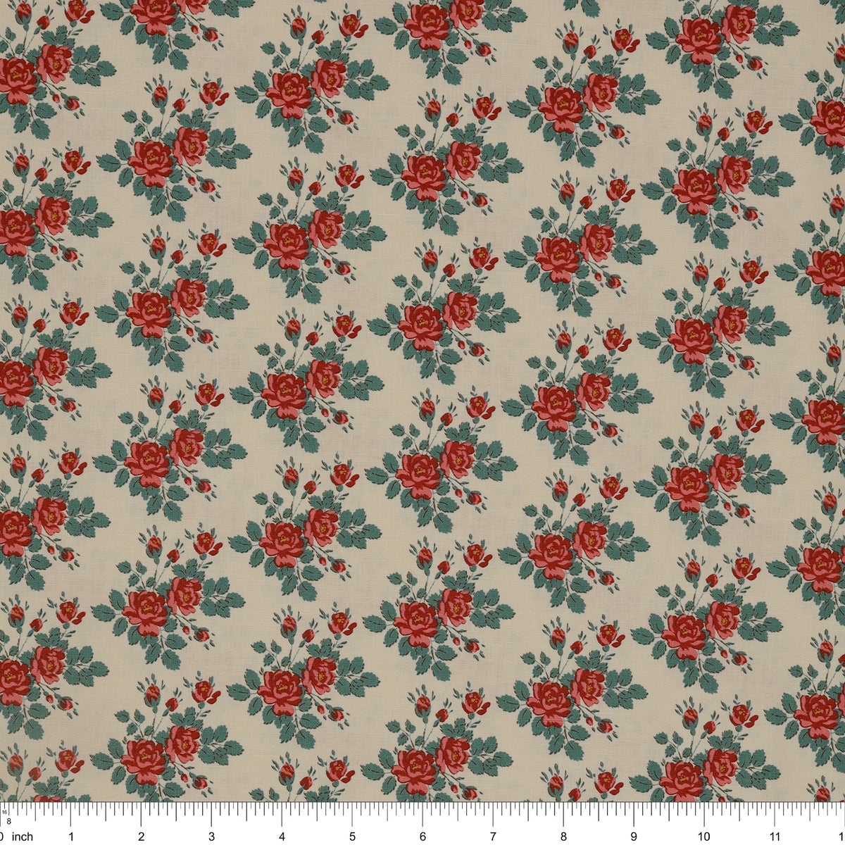 Village Life Fabric Collection - Myrtle Teal: TIL100688-MYRTLE-TEAL with ruler for size