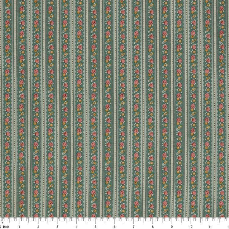 Village Life Fabric Collection - Agnes Teal: TIL100690-AGNES-TEAL with ruler for scale