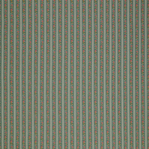 Village Life Fabric Collection - Agnes Teal: Teal and cream vertical stripes with tiny pink and yellow floral accents TIL100690-AGNES-TEAL