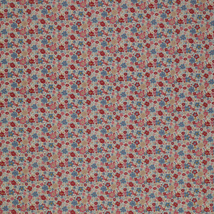 Village Life Fabric Collection - Esther Cold Cream: Cream with dense red, pink, blue, and gold flowers in a small-scale repeating floral pattern TIL100691-ESTHER-COLD-CREAM