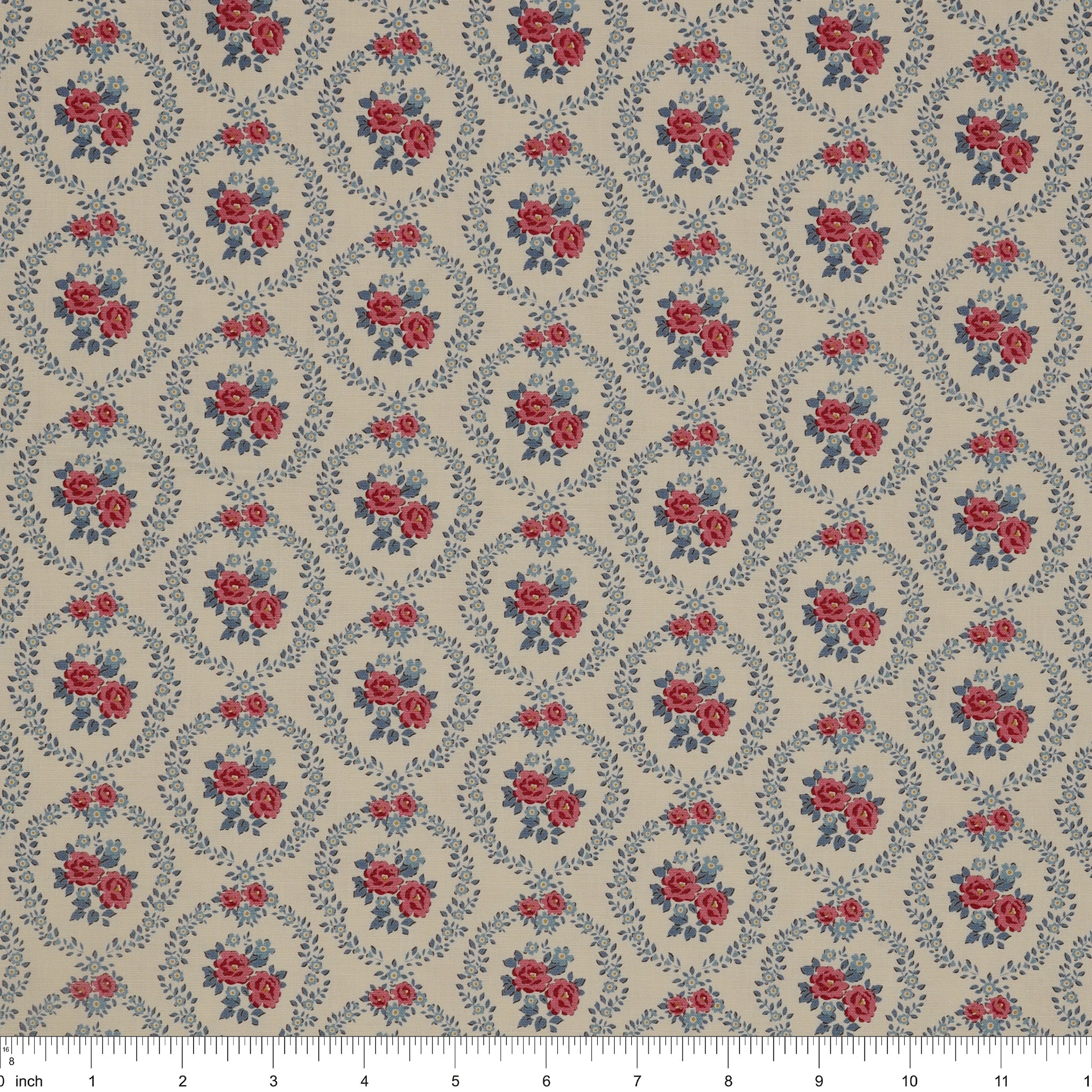 Village Life Fabric Collection - Mable Cold Cream: TIL100692-MABLE-COLD-CREAM with ruler for scale