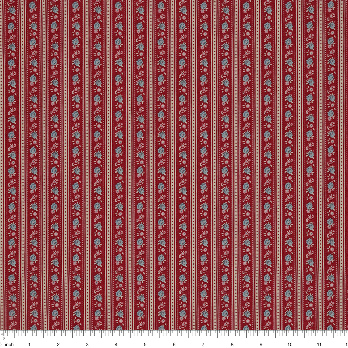 Village Life Fabric Collection - Agnes Burgundy: TIL100693-AGNES-BURGUNDY with ruler for scale