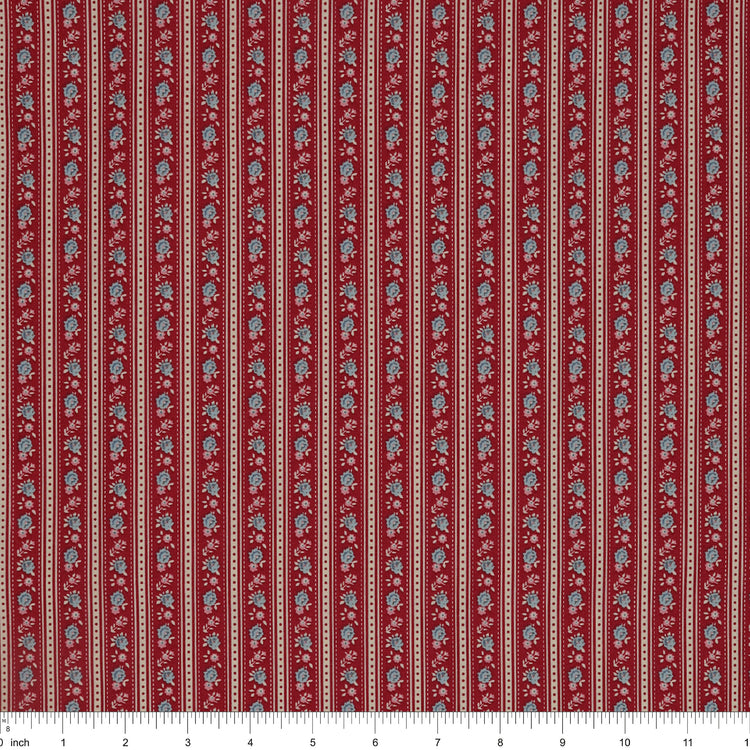 Village Life Fabric Collection - Agnes Burgundy: TIL100693-AGNES-BURGUNDY with ruler for scale