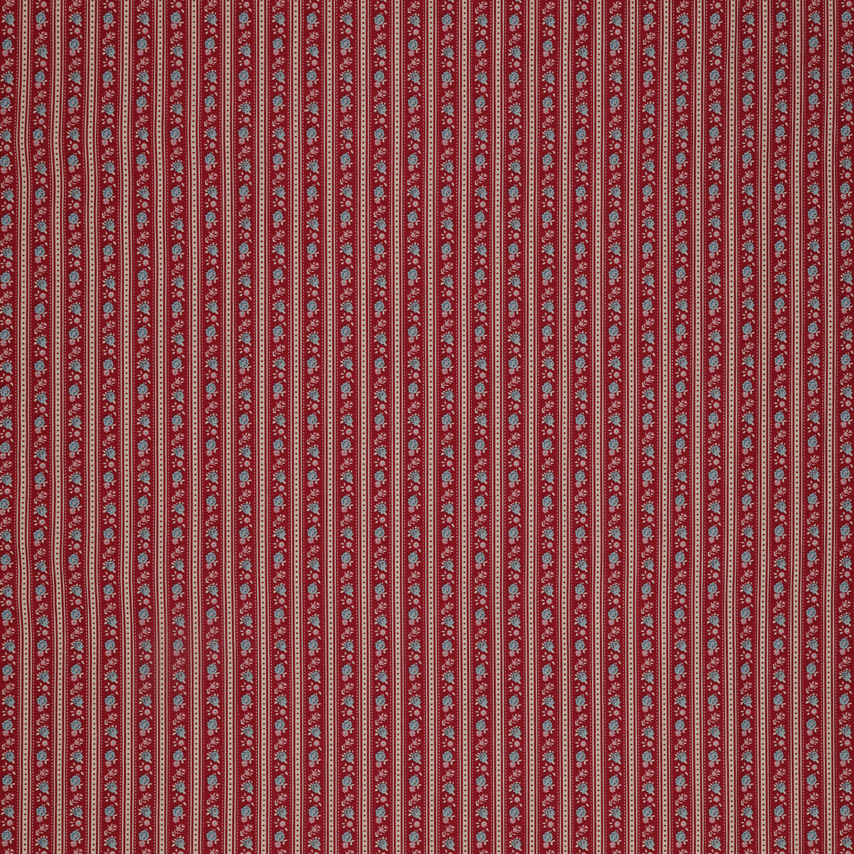 Village Life Fabric Collection - Agnes Burgundy: Burgundy and cream vertical stripes with tiny blue and pink floral accents TIL100693-AGNES-BURGUNDY