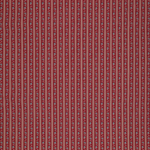 Village Life Fabric Collection - Agnes Burgundy: Burgundy and cream vertical stripes with tiny blue and pink floral accents TIL100693-AGNES-BURGUNDY