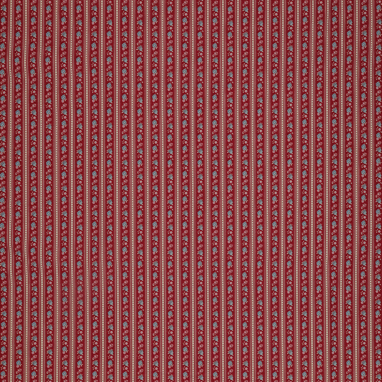 Village Life Fabric Collection - Agnes Burgundy: Burgundy and cream vertical stripes with tiny blue and pink floral accents TIL100693-AGNES-BURGUNDY