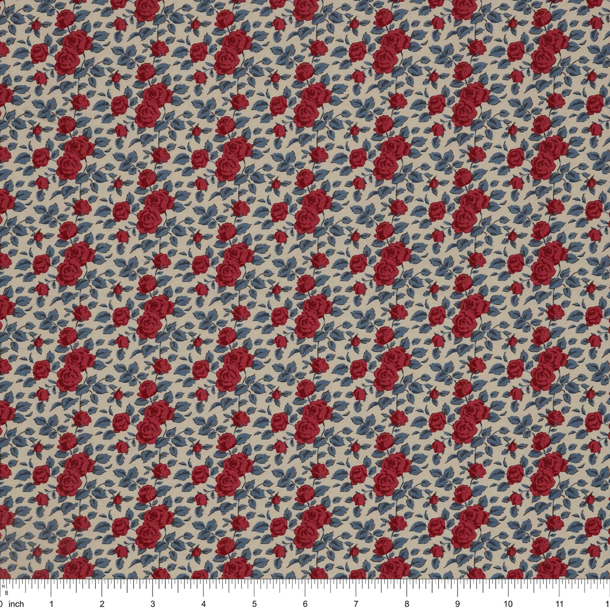 Village Life Fabric Collection - Margot Burgundy: TIL100694-MARGOT-BURGUNDY with ruler for size