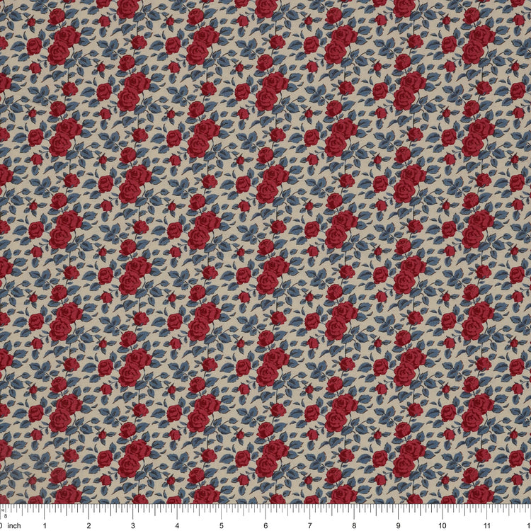 Village Life Fabric Collection - Margot Burgundy: TIL100694-MARGOT-BURGUNDY with ruler for size