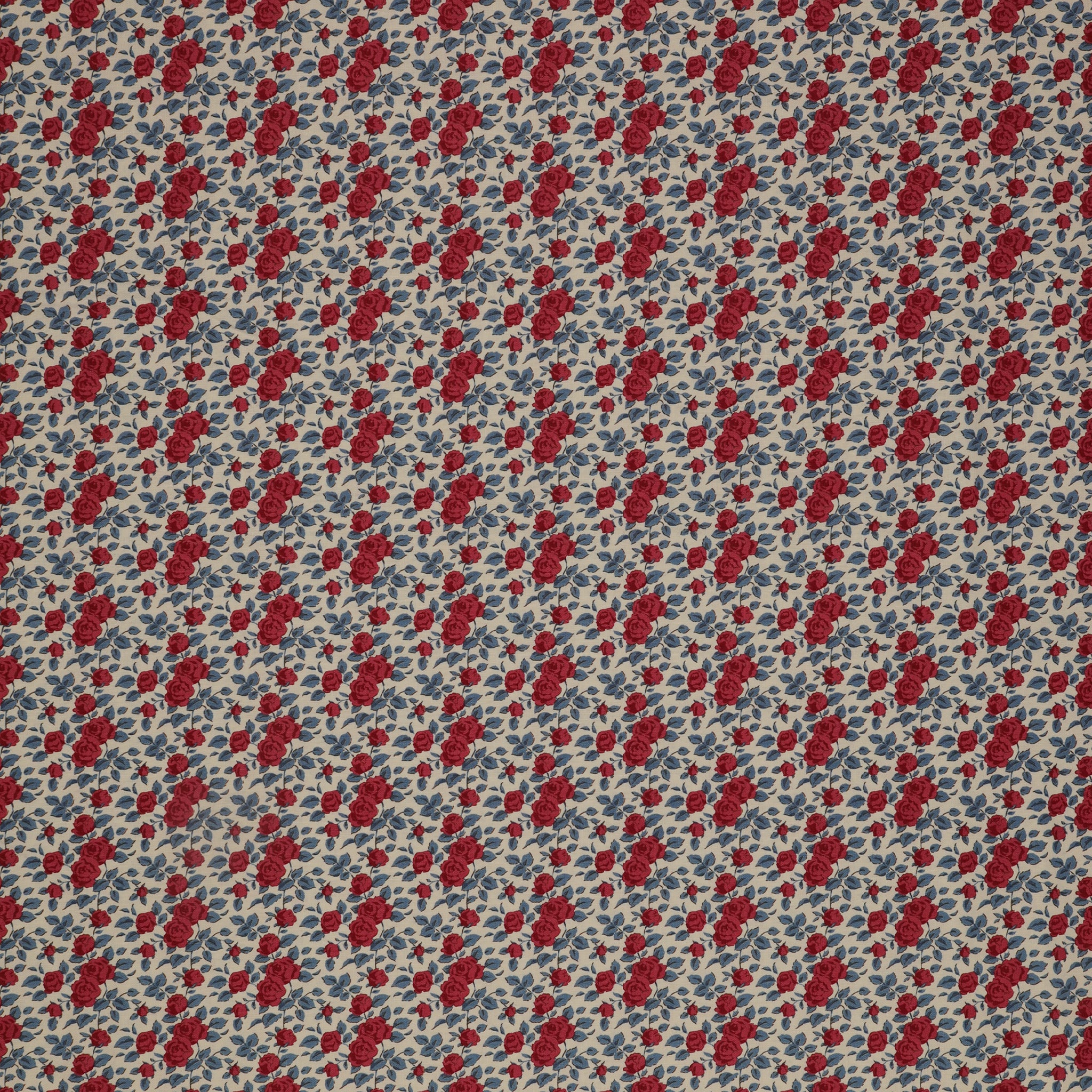 Village Life Fabric Collection - Margot Burgundy: burgundy roses and dusty blue leaves in a repeating floral pattern TIL100694-MARGOT-BURGUNDY