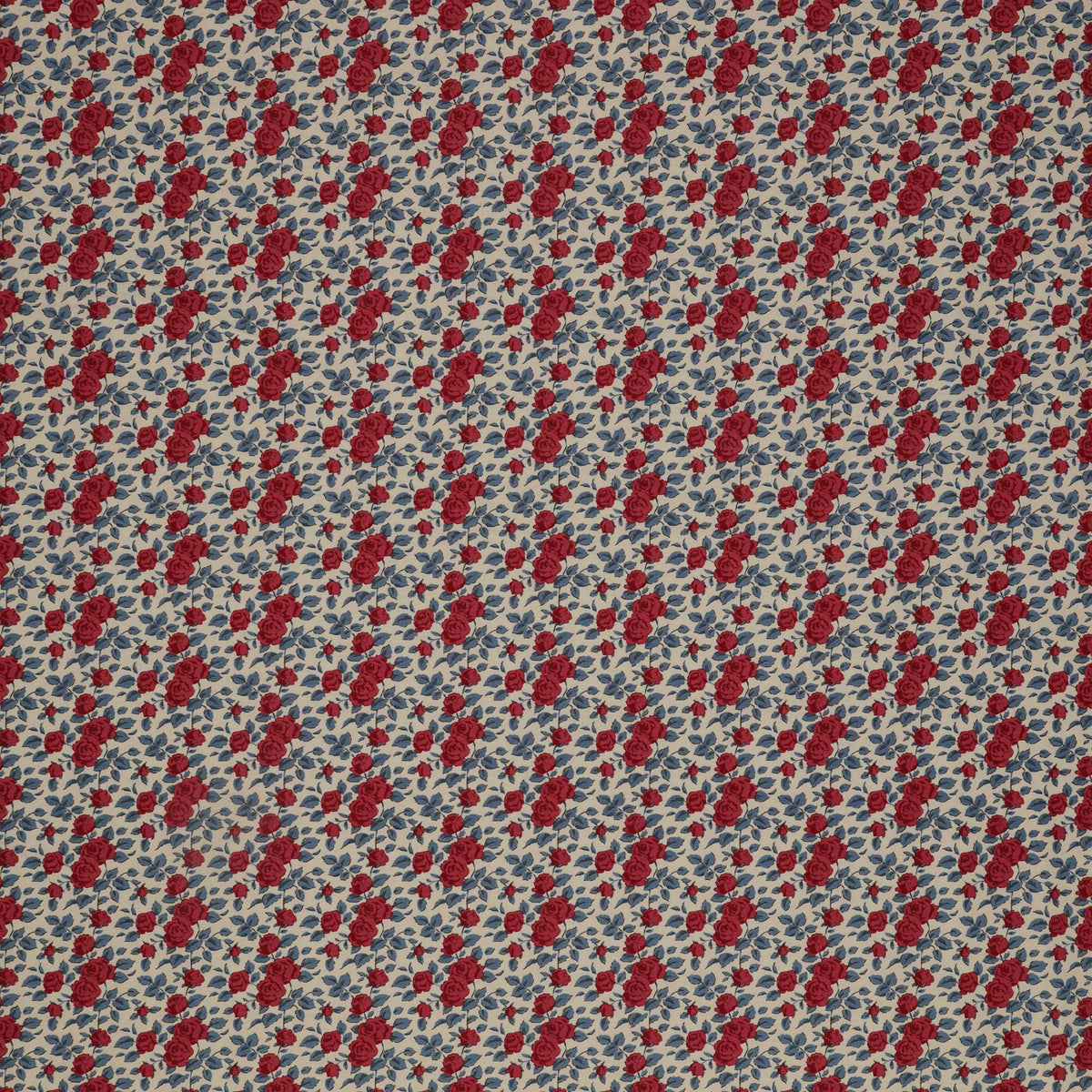 Village Life Fabric Collection - Margot Burgundy: burgundy roses and dusty blue leaves in a repeating floral pattern TIL100694-MARGOT-BURGUNDY
