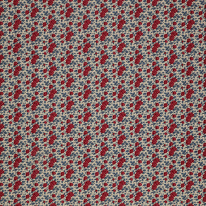 Village Life Fabric Collection - Margot Burgundy: burgundy roses and dusty blue leaves in a repeating floral pattern TIL100694-MARGOT-BURGUNDY