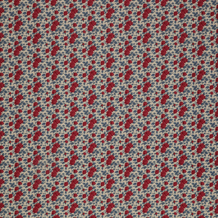 Village Life Fabric Collection - Margot Burgundy: burgundy roses and dusty blue leaves in a repeating floral pattern TIL100694-MARGOT-BURGUNDY